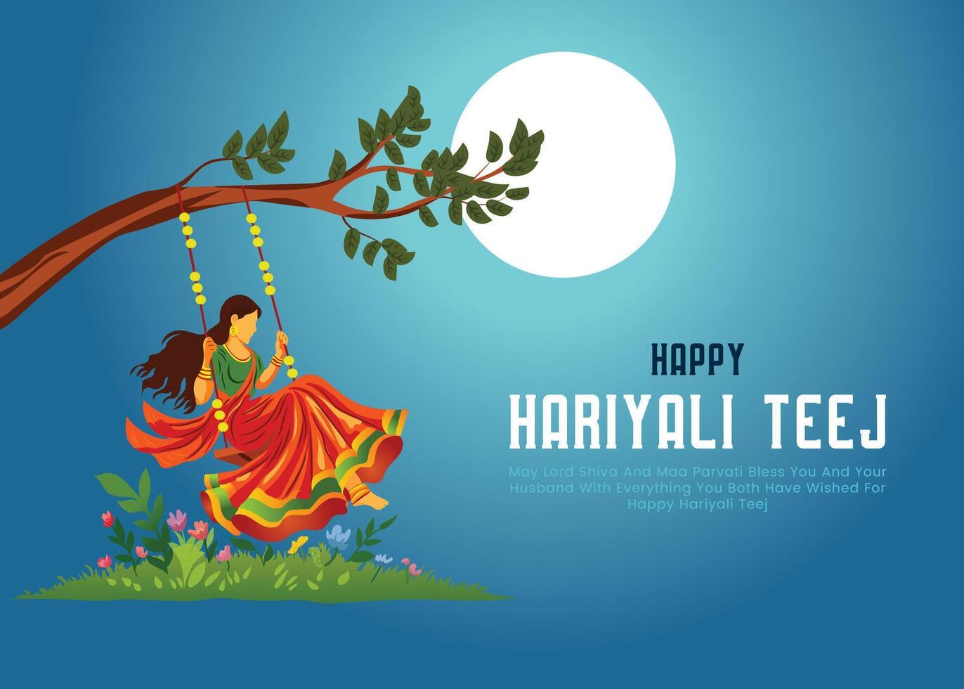 Woman swinging on tree during Hariyali Teej vector