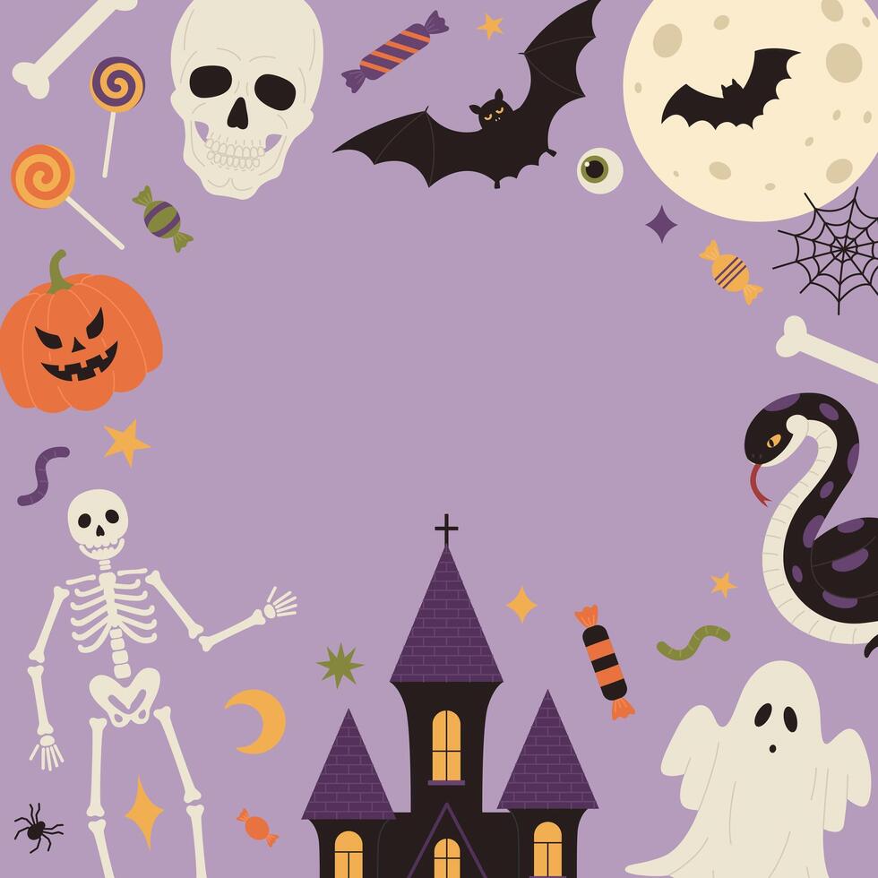 Halloween icons with bats, ghosts, and pumpkins vector