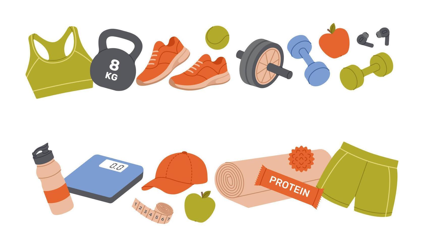 various fitness and nutrition items vector