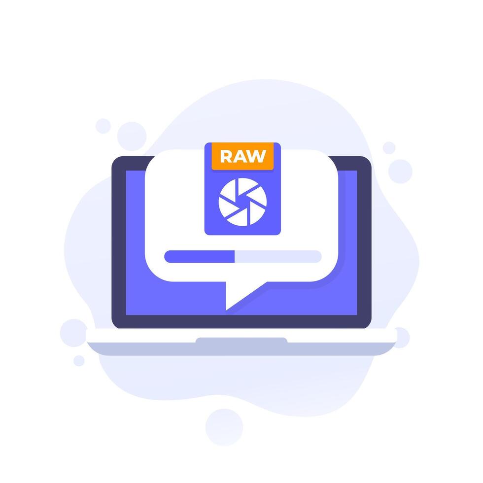 copy RAW files icon with a laptop and progress bar vector
