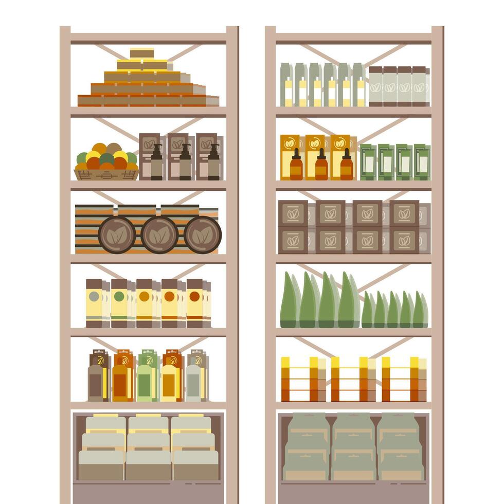 Cartoon Color Cosmetic Store Stands Set. vector