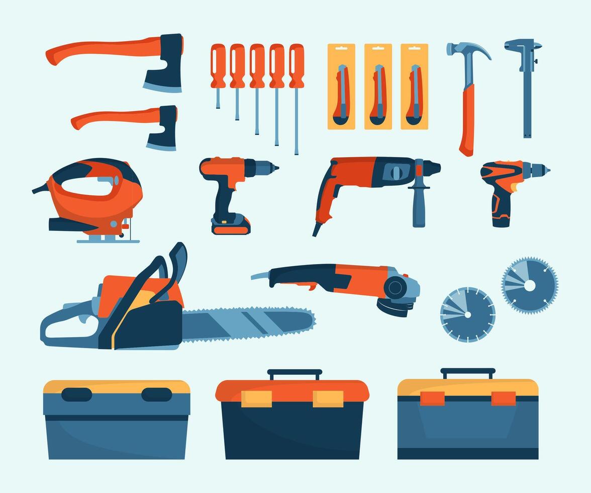 Cartoon Color Tool Store Element Set. vector