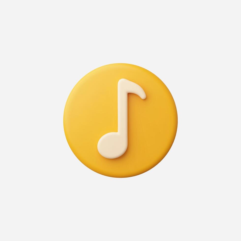 A bright yellow circular music note icon on a clean background. vector