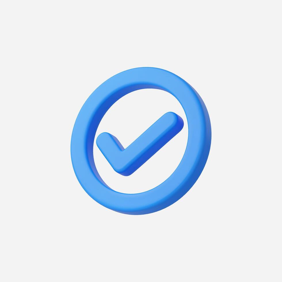 3D blue check mark icon representing approval and confirmation. vector