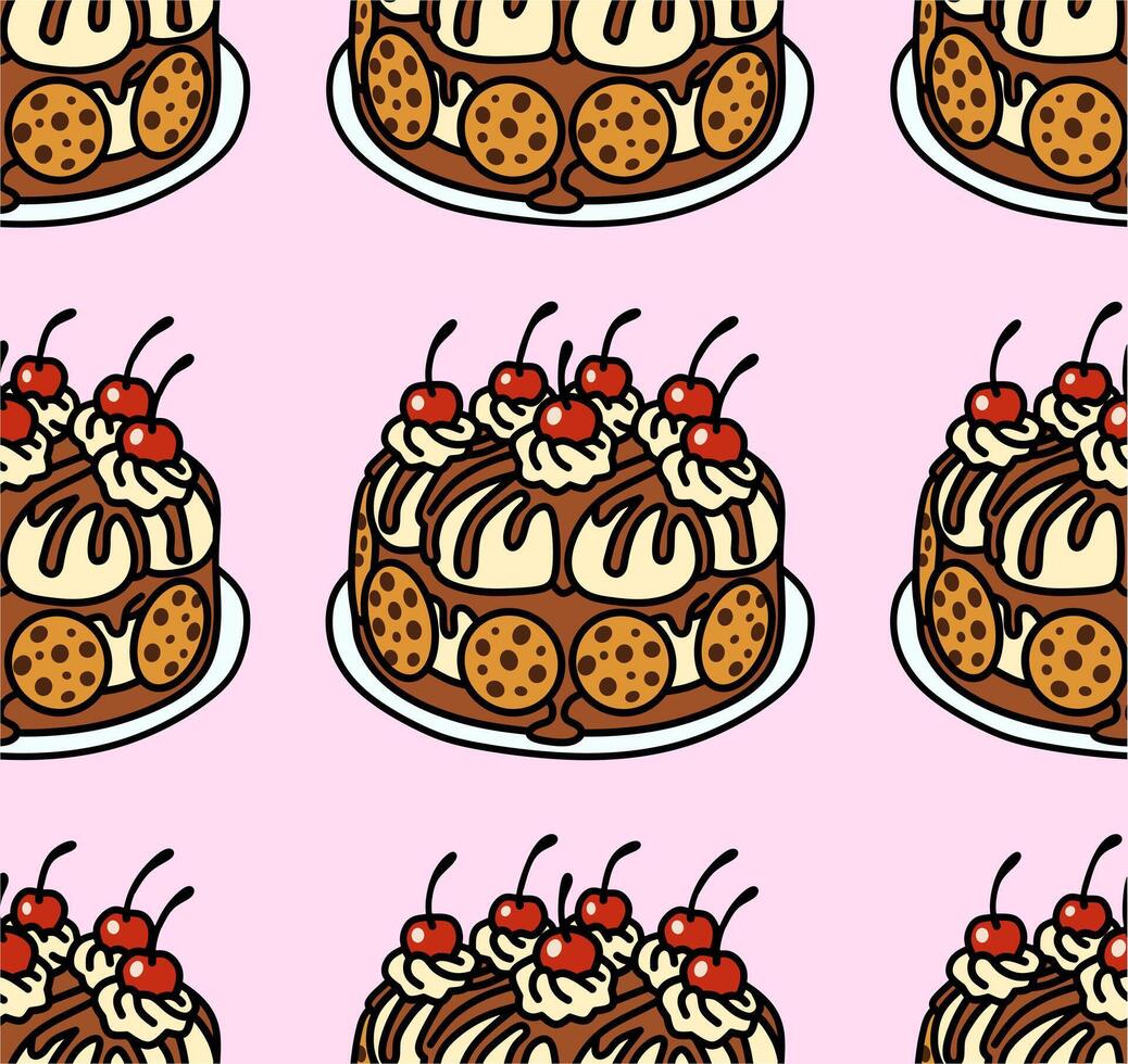 Pattern seamless of chocolate cake with cherry vector