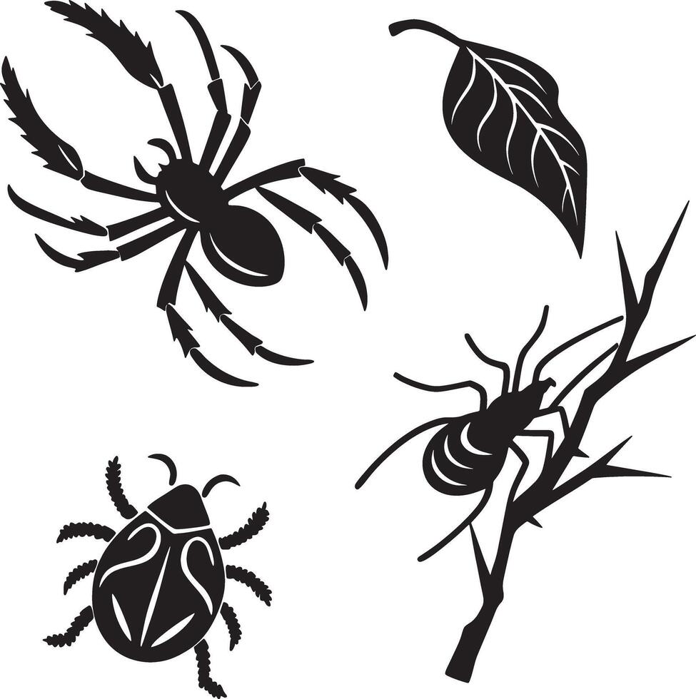 Collection of black insect silhouettes on white vector
