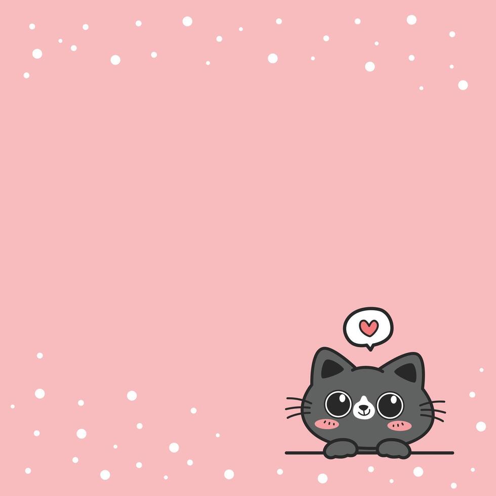 Kawaii cat peeking with heart on square pink background, Cute cat cartoon hand-drawn peeking, Concept for Memo paper note or Cute card vector