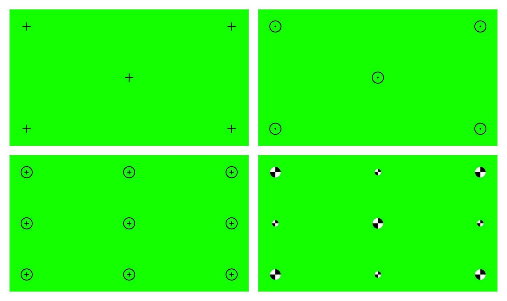 Chroma key, blank green background with motion tracking points. Visual effects compositing. Screen backdrop template. illustration. vector