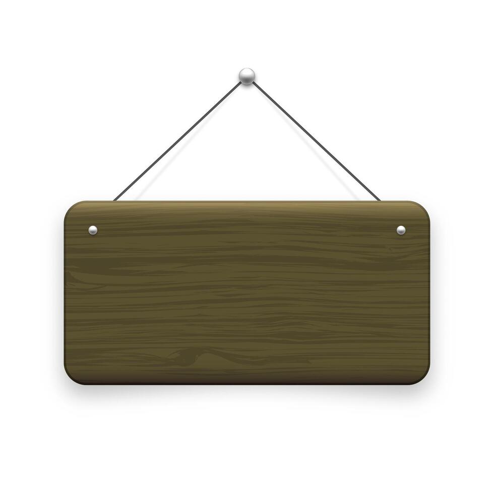 Wooden hanging signboard. Made of wood door sign for cafe, restaurant, bar or retail store. Announcement banner, information signage for business or service. illustration vector