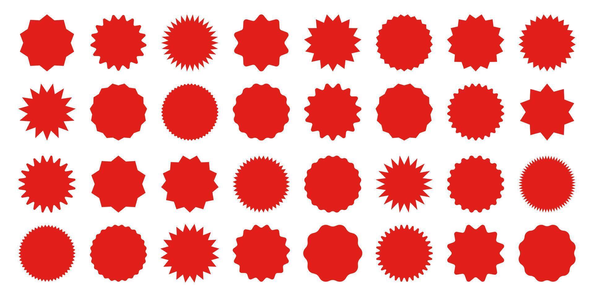 Red shopping labels collection. Sale or discount sticker. Special offer price tag. Supermarket promotional badge. sunburst icon. vector