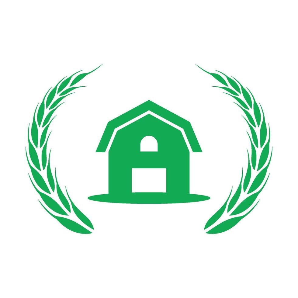 A green house with wheat leaves and a laurel wreath vector