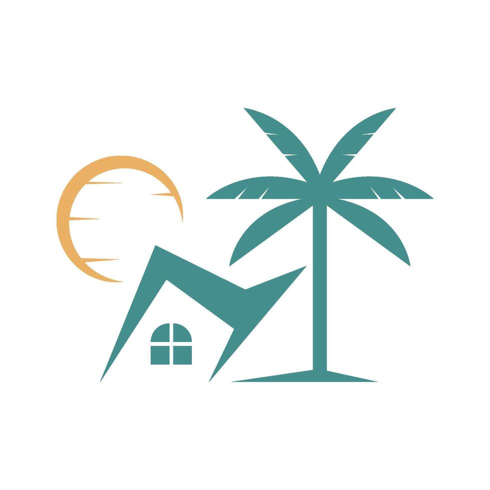 A house with palm trees and a sun vector