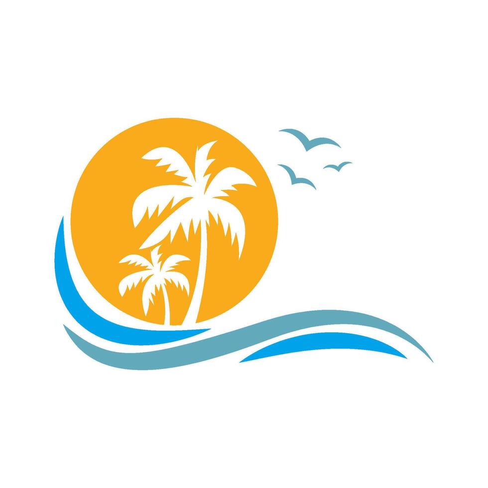 Tropical beach palm tree logo design vector
