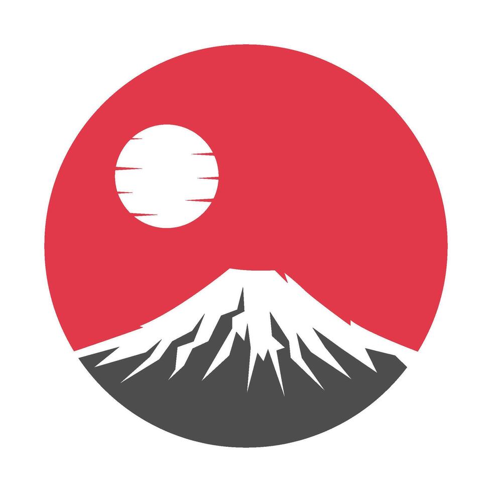 The sun is in the middle of a mountain with a red circle vector