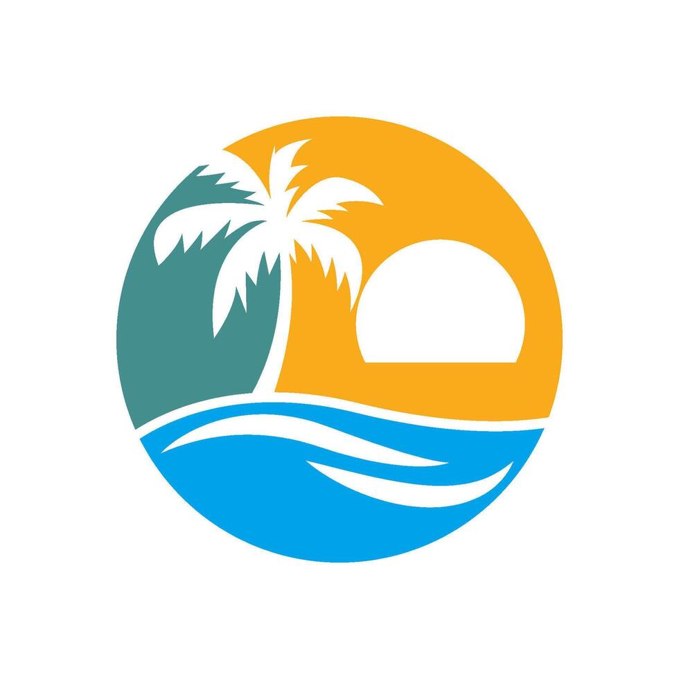A logo for a travel agency with palm trees and the sun vector