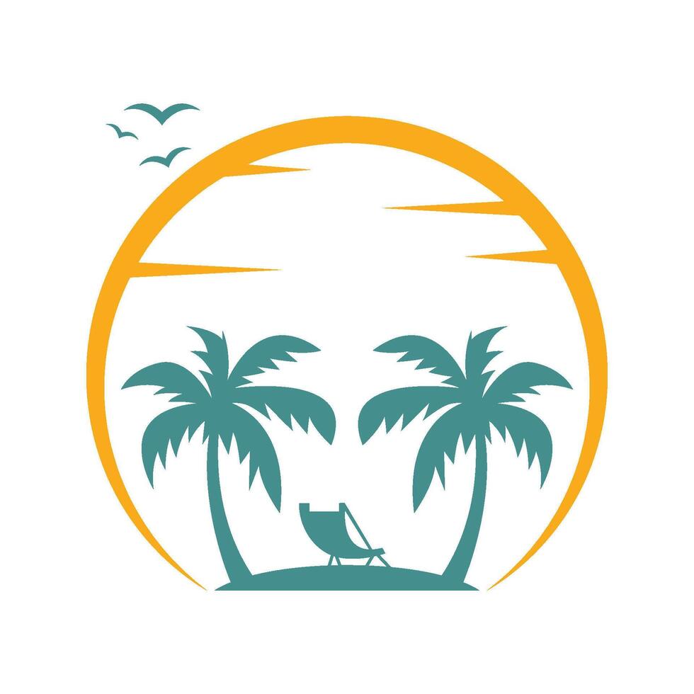Palm trees and beach chair vector