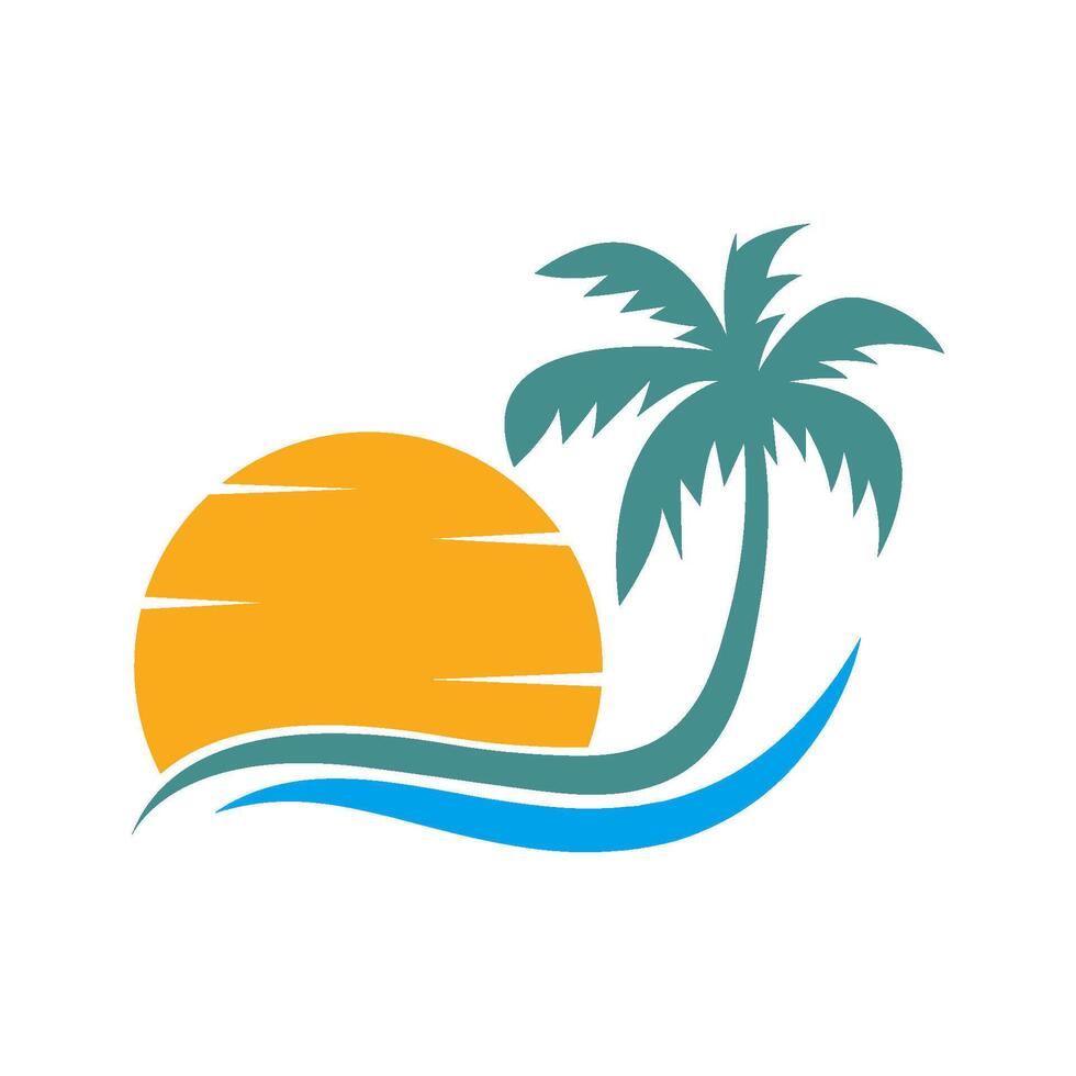 Tropical palm tree and sunset logo design vector