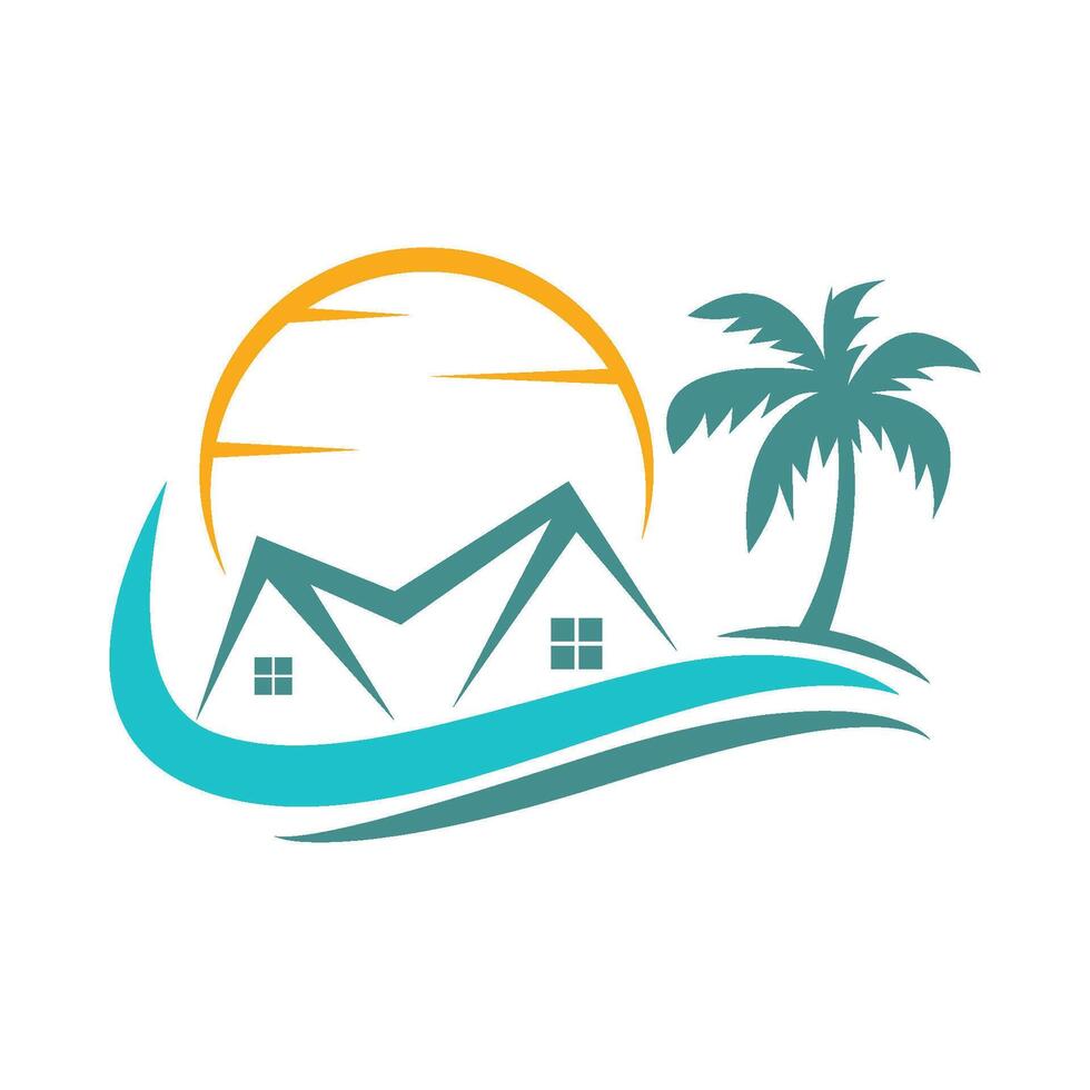 A house and palm tree logo vector