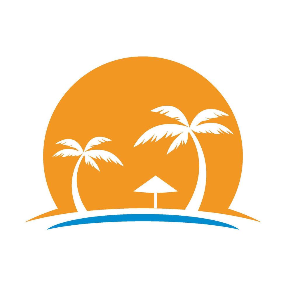 Palm trees and umbrella on the beach vector