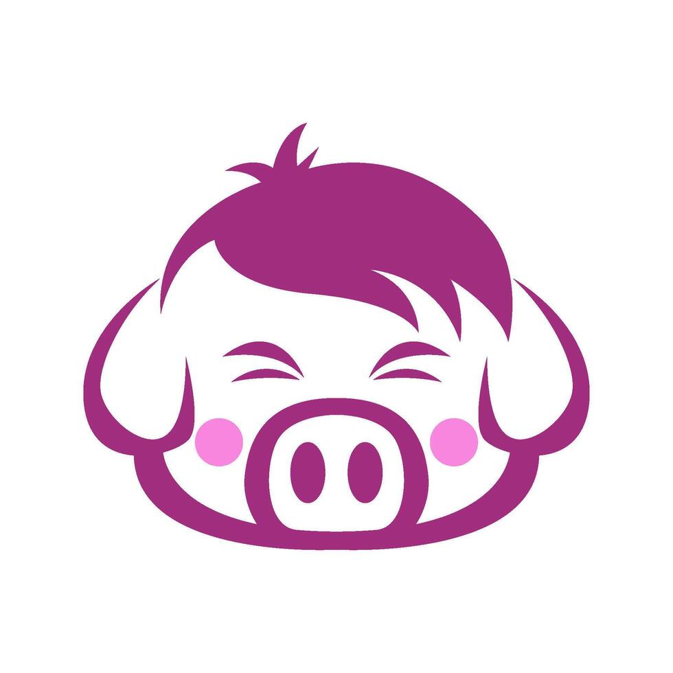 A pig head with pink hair and a pink nose vector