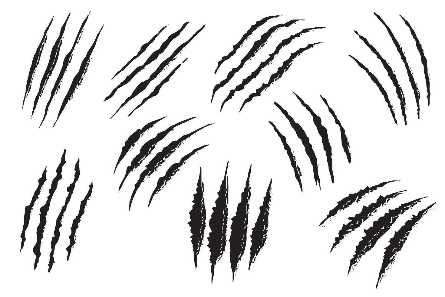 Set of Black Claw Scratch Marks on White Background vector