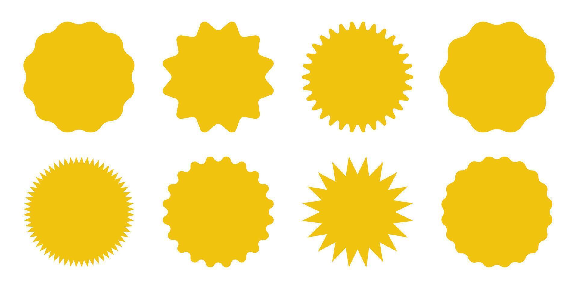 Yellow shopping labels collection. Sale or discount sticker. Special offer price tag. Supermarket promotional badge. sunburst icon. vector