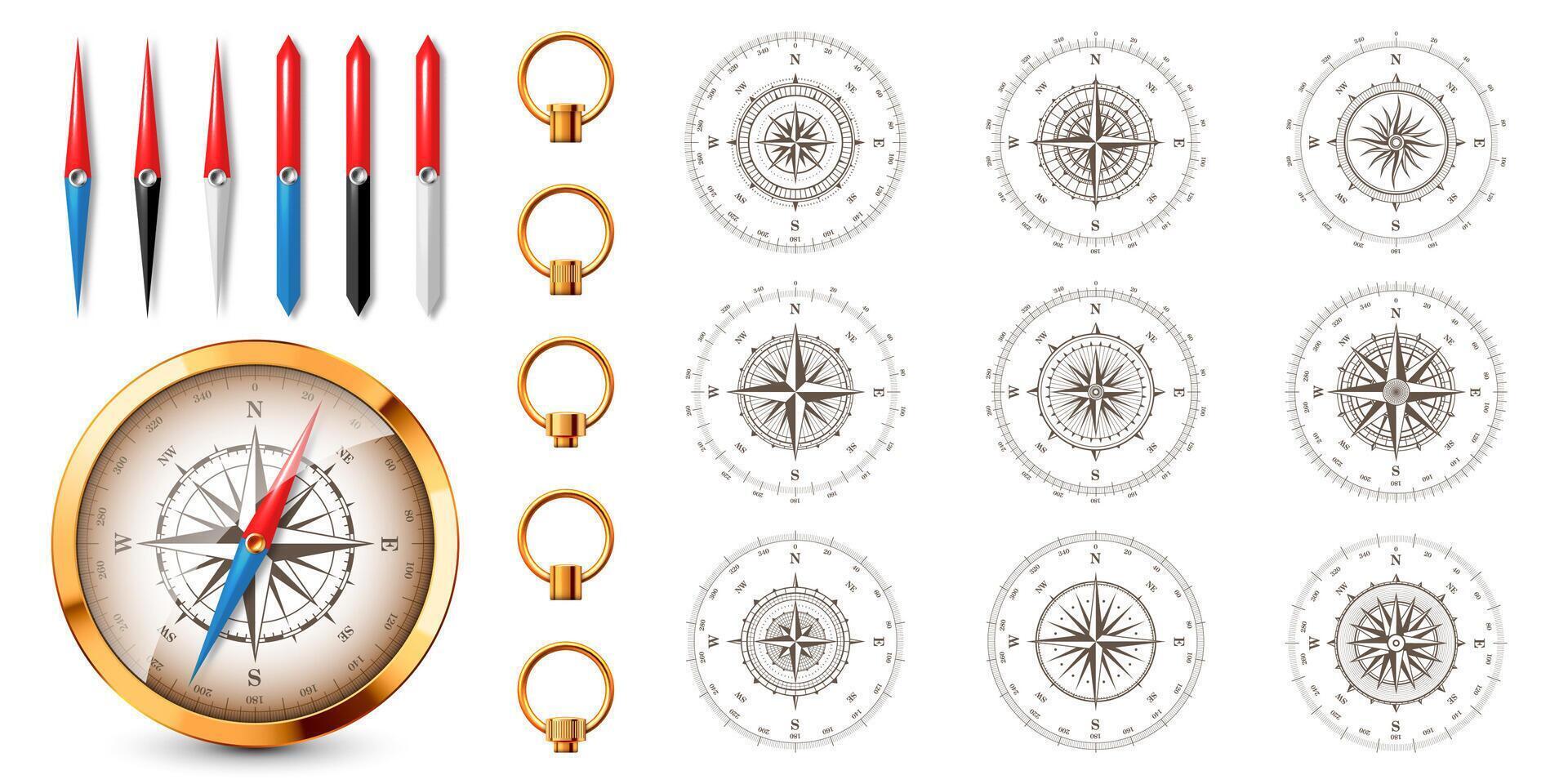 Compass designs and drawing tools collection vector
