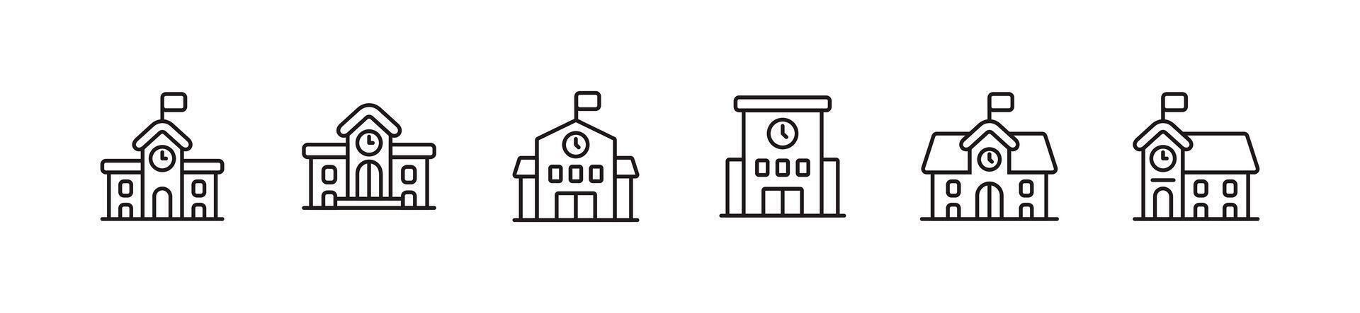 school building line icon set education university college architecture academy institution campus estate signs outline illustration vector