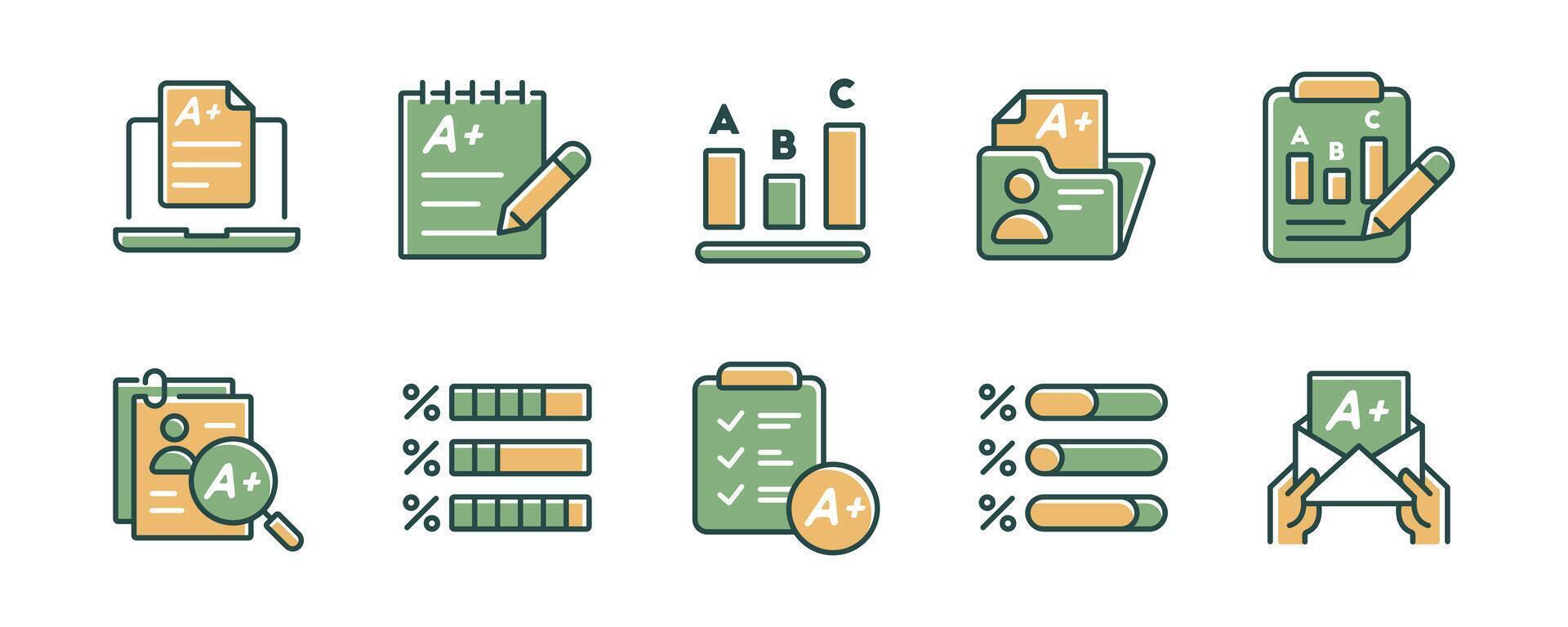 quiz exam score result icon set questionnaire test grade assessment evaluation data education symbol illustration for web and app vector