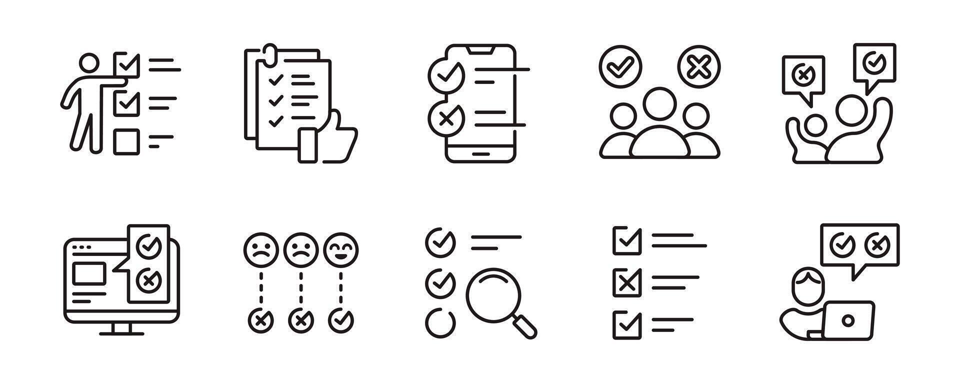 survey multiple choice checklist icon set select option business task evaluation questionnaire line illustration for web and app vector
