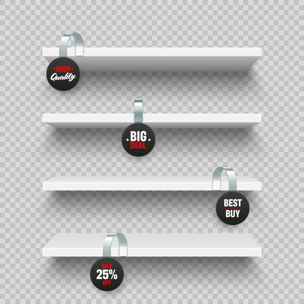 Promotional tags on empty shelves vector