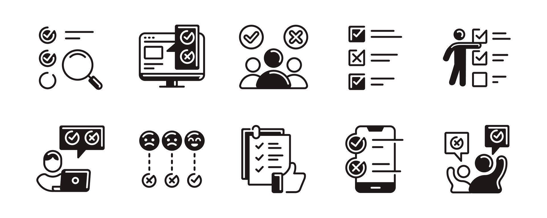 business decision making survey checklist icon set select multiple choice check mark task evaluation questionnaire signs illustration for web and app vector