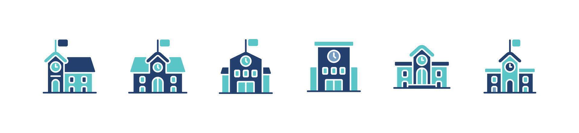 college school building icon set university education house architecture academy institution construction illustration for web and app vector