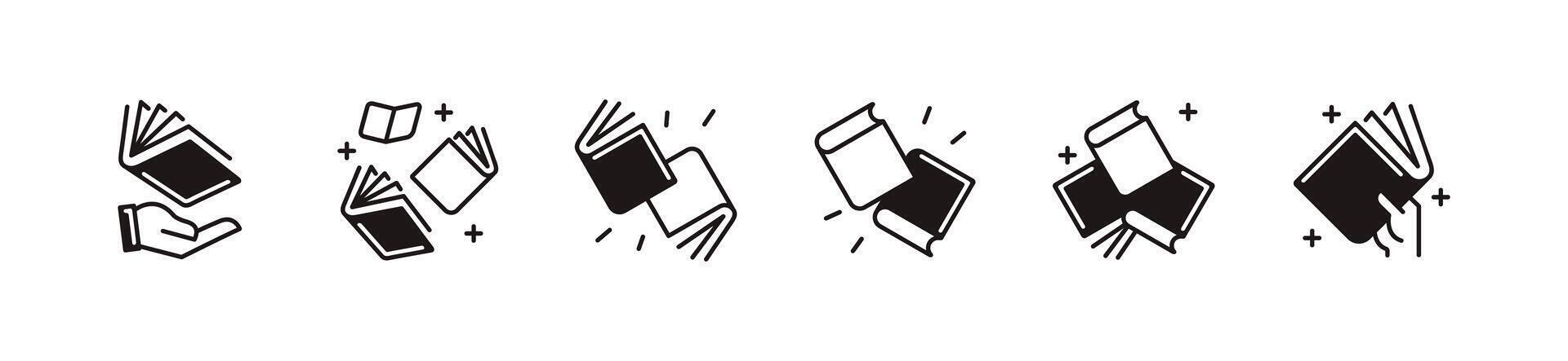 set of books icon with magical shining book library education unique style signs illustration vector