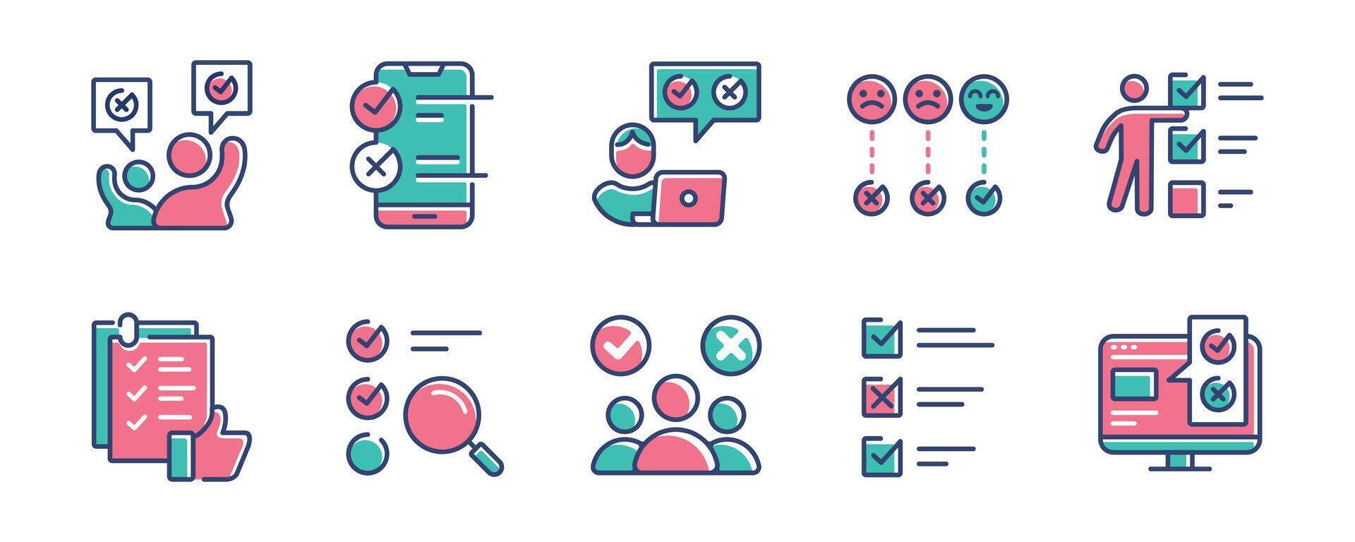 collection of survey icon set multiple choice checklist questionnaire task select option feedback evaluation signs illustration vector