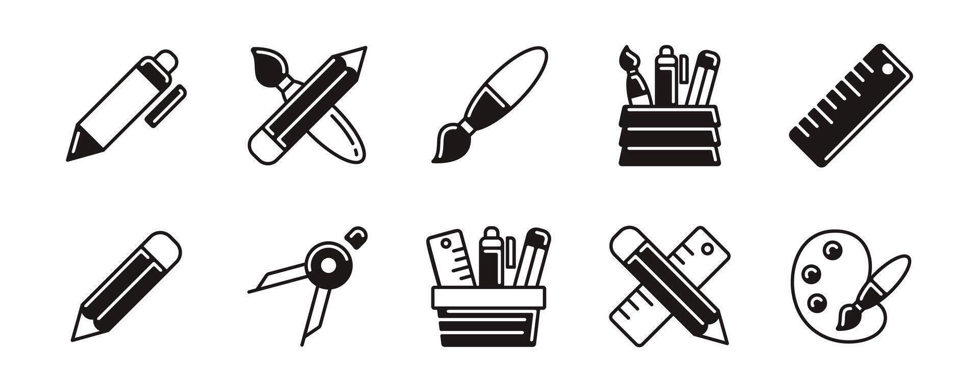 office stationery icon set education school supply equipment signs line illustration for web and app vector
