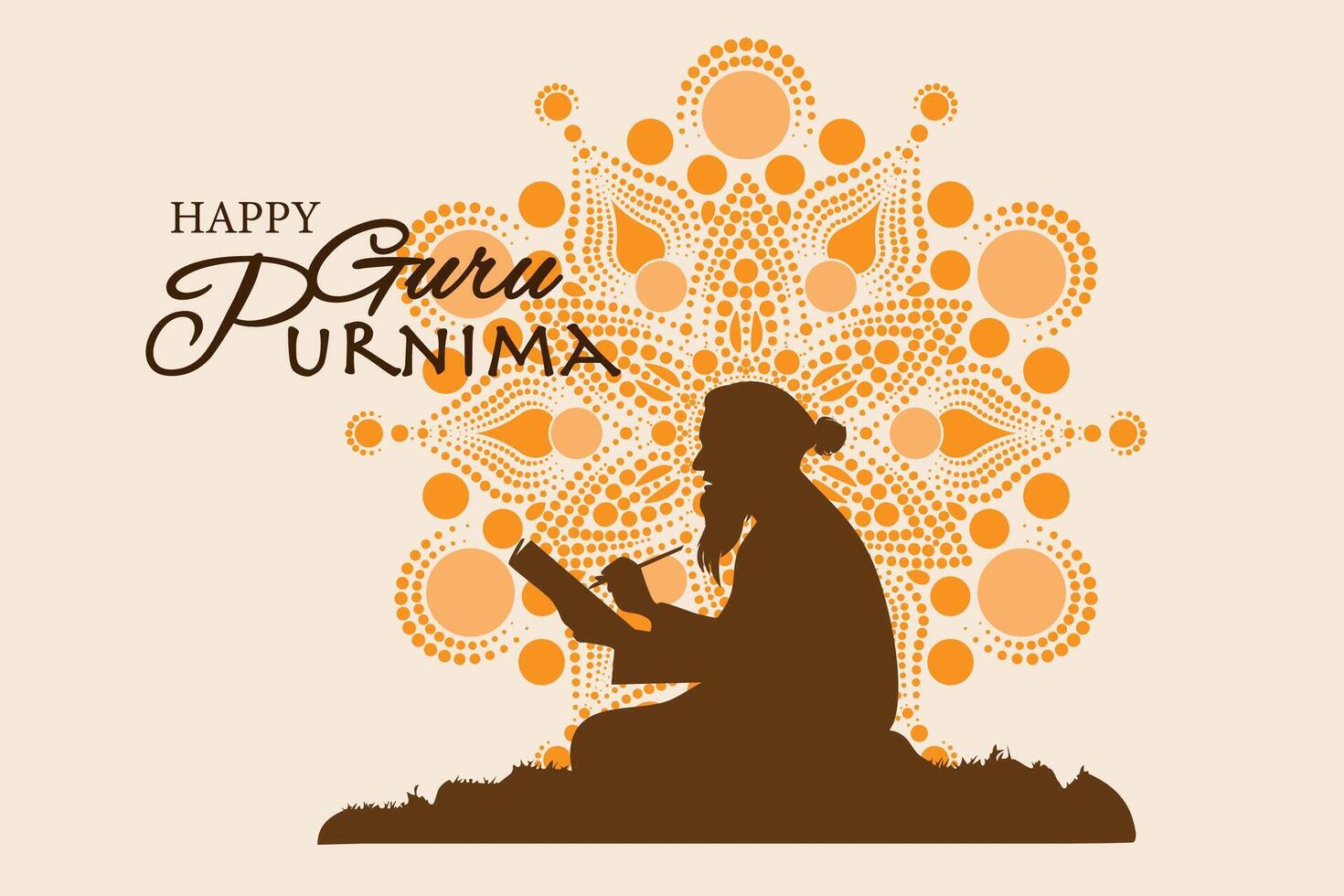 Happy guru Purnima, wise spiritual teacher Religious Holiday Festival Celebration in India. Creative Illustration for the Day Of Honoring Celebration Guru Purnima isolated on indian rangoli background vector