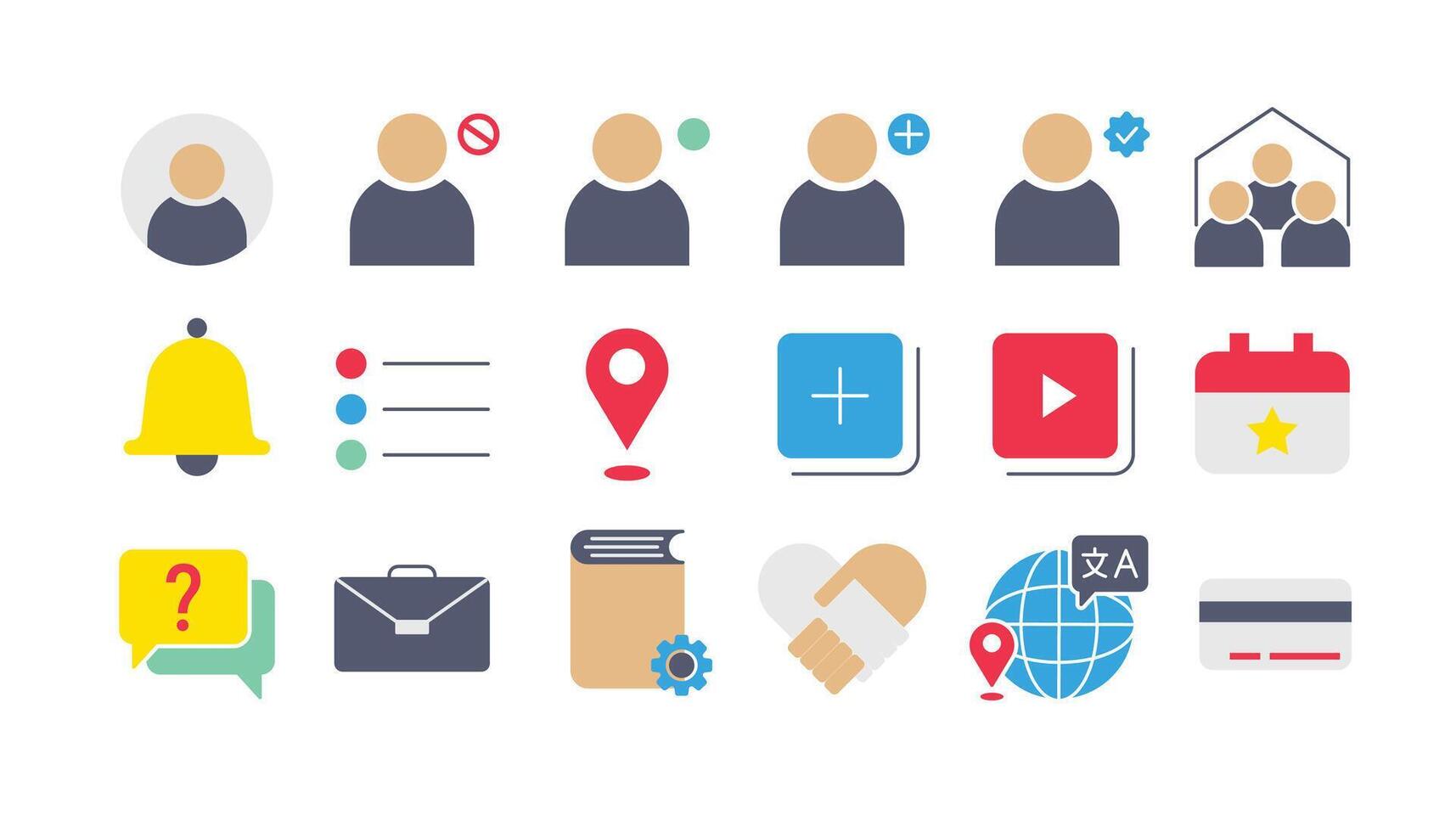 Icon set include Profile, Family Center, Notification, Location, Question and Answer, and more. Perfect for Presentation, Website, Apps Etc. Icon Flat Style vector