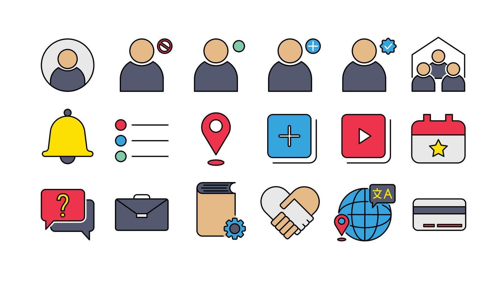 Icon set include Profile, Family Center, Notification, Location, Question and Answer, and more. Perfect for Presentation, Website, Apps Etc. Icon Line Color Style vector
