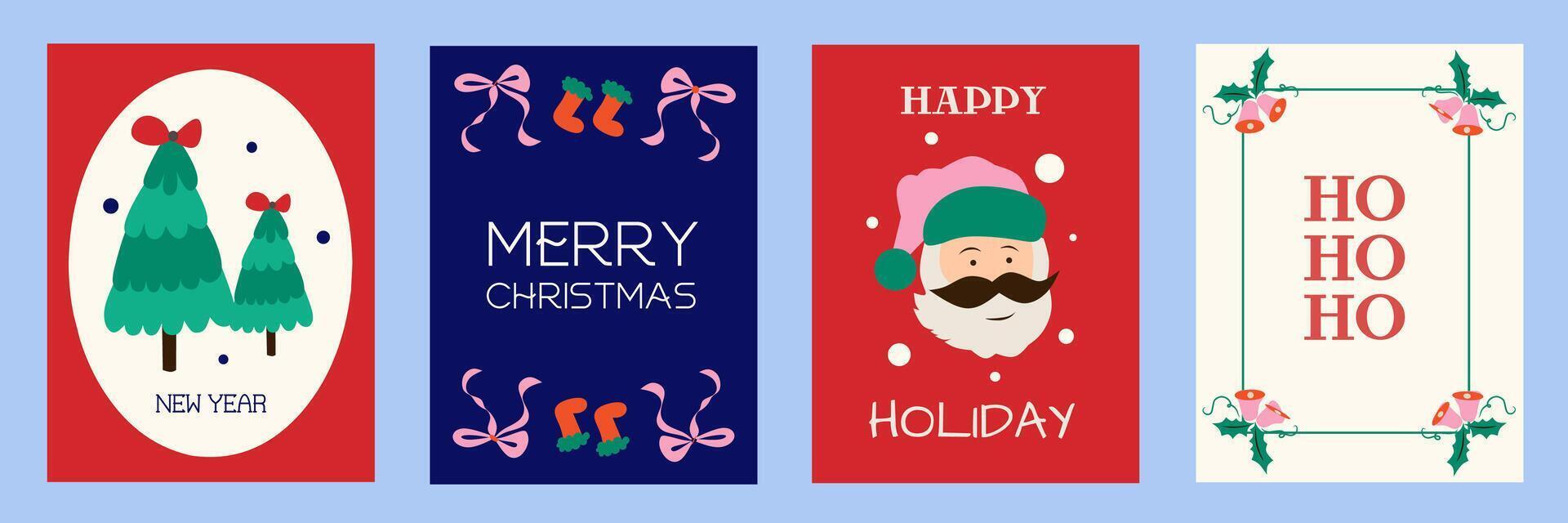 Merry Christmas and Happy New Year decoration. Set of modern illustrations for background, poster, greeting card, party invitation card, website banner, social media banner, marketing material, label. vector