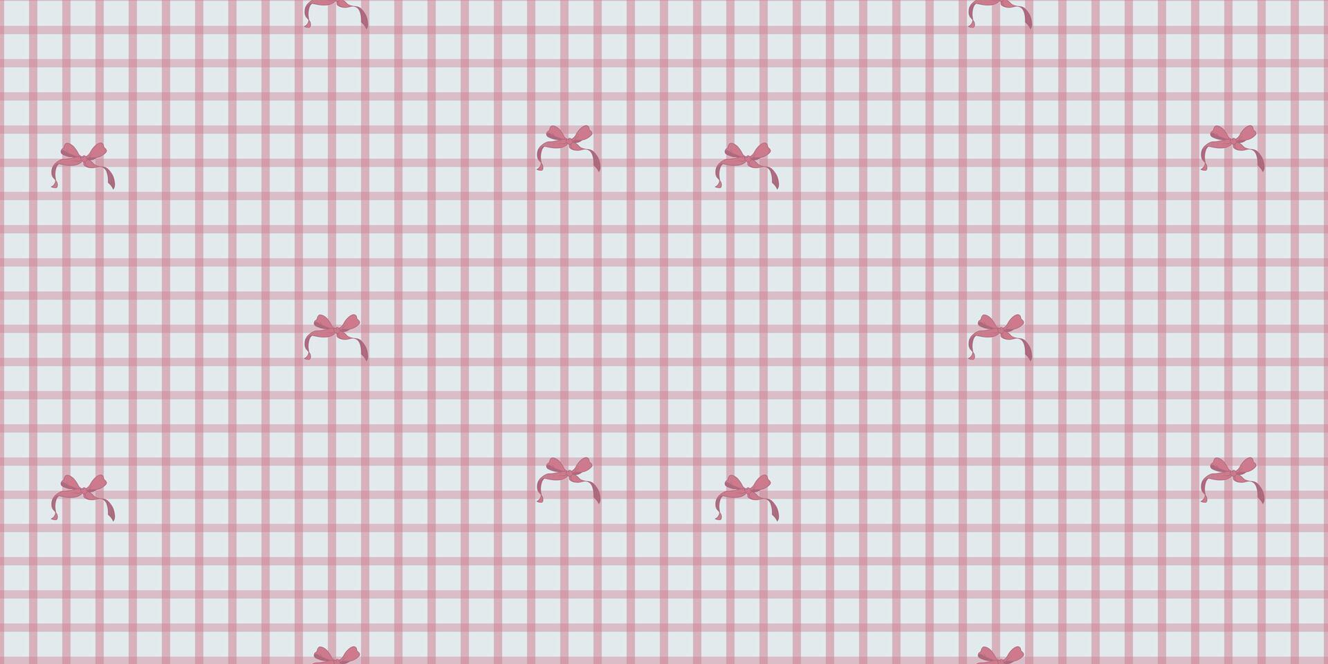 Cute Soft Pink Grid Line Pattern and Coquette Bow in a Seamless Pattern vector