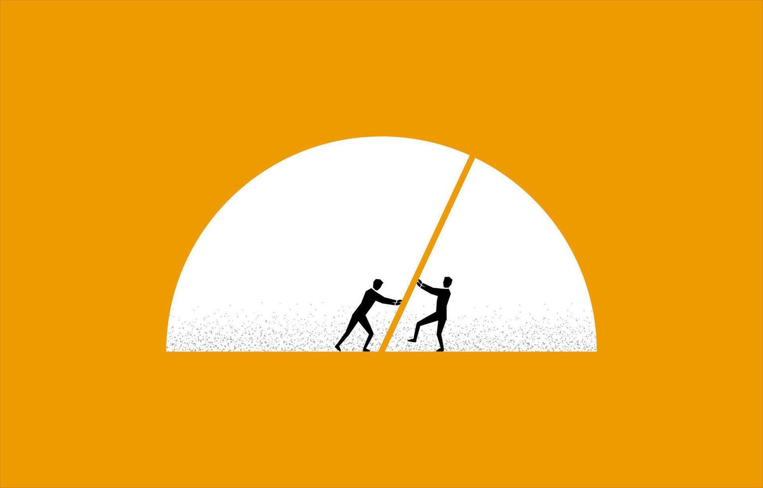 Businessman trying to dominate semicircle from opponent, business competition, market share domination concept, minimal business design. vector