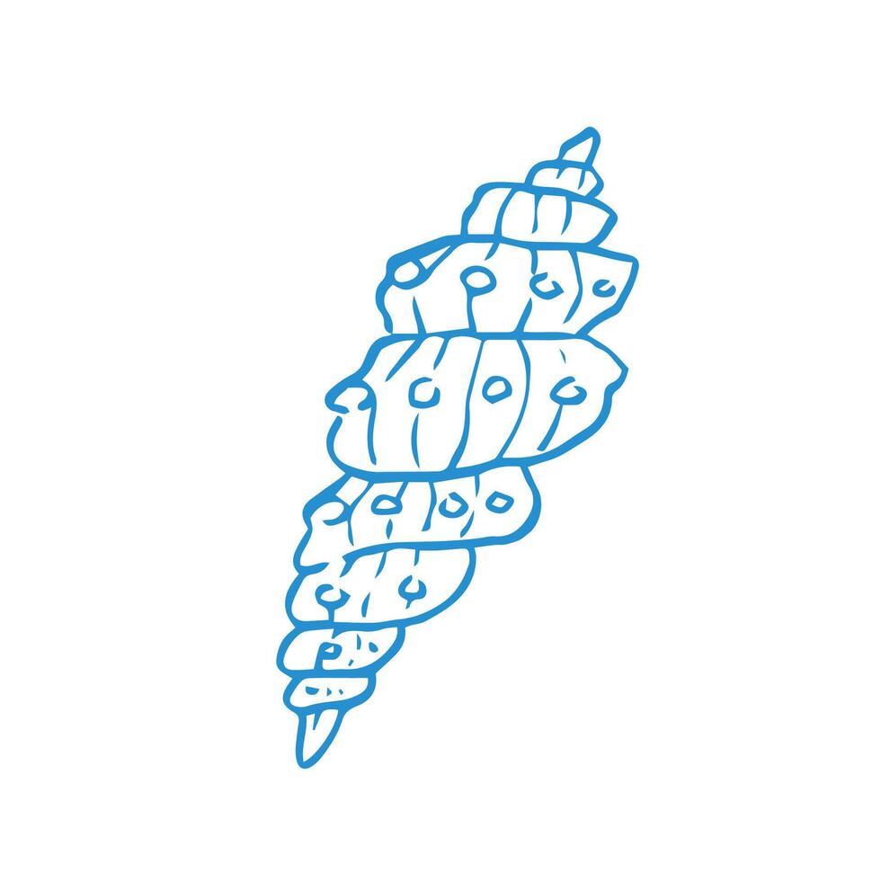 Isolated whimsical hand drawn seashell in blue color on the white background vector