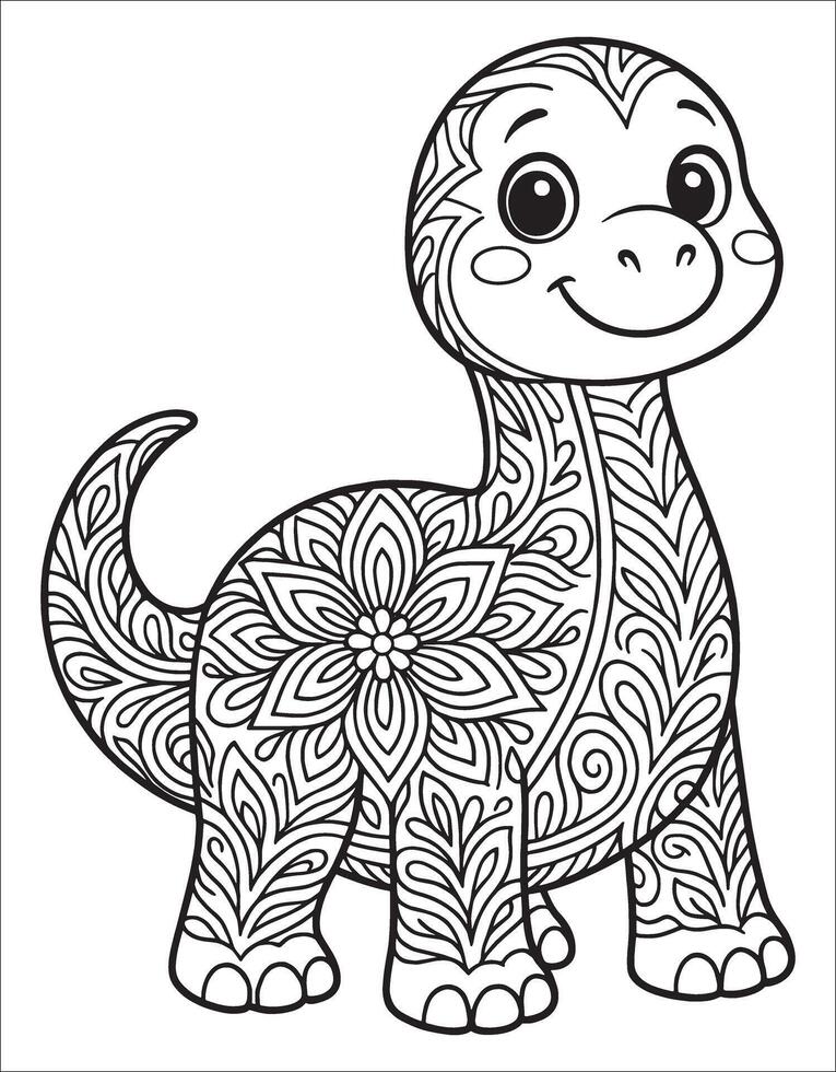 Cute Dinosaur Mandala Coloring page for adults. Animal mandala coloring page. vector