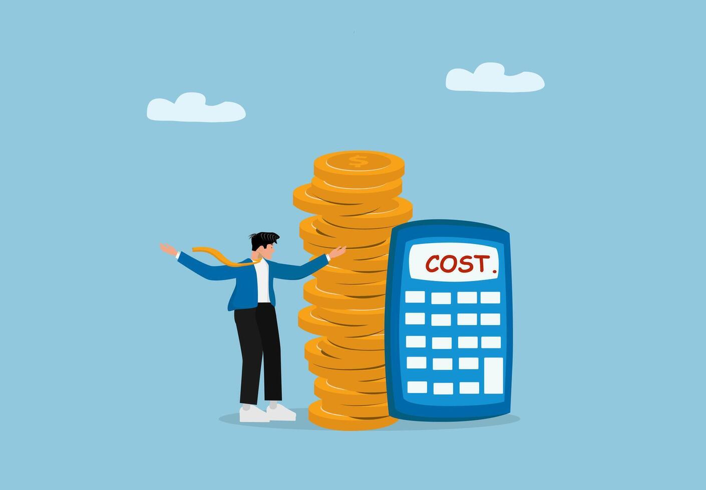 businessman with calculator and stack of coins vector