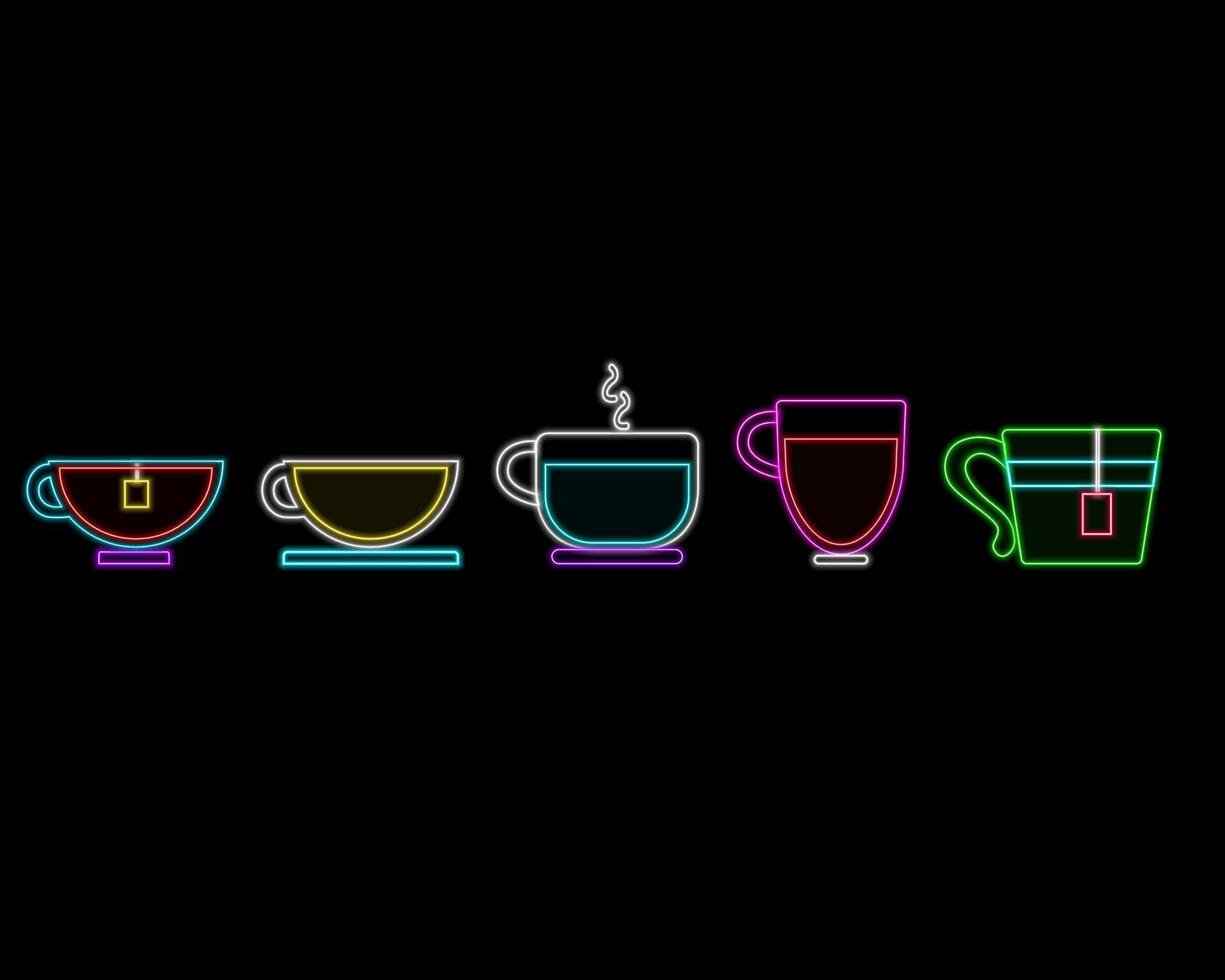 Coffee cup neon sign . Coffee icon set with neon style glow element vector