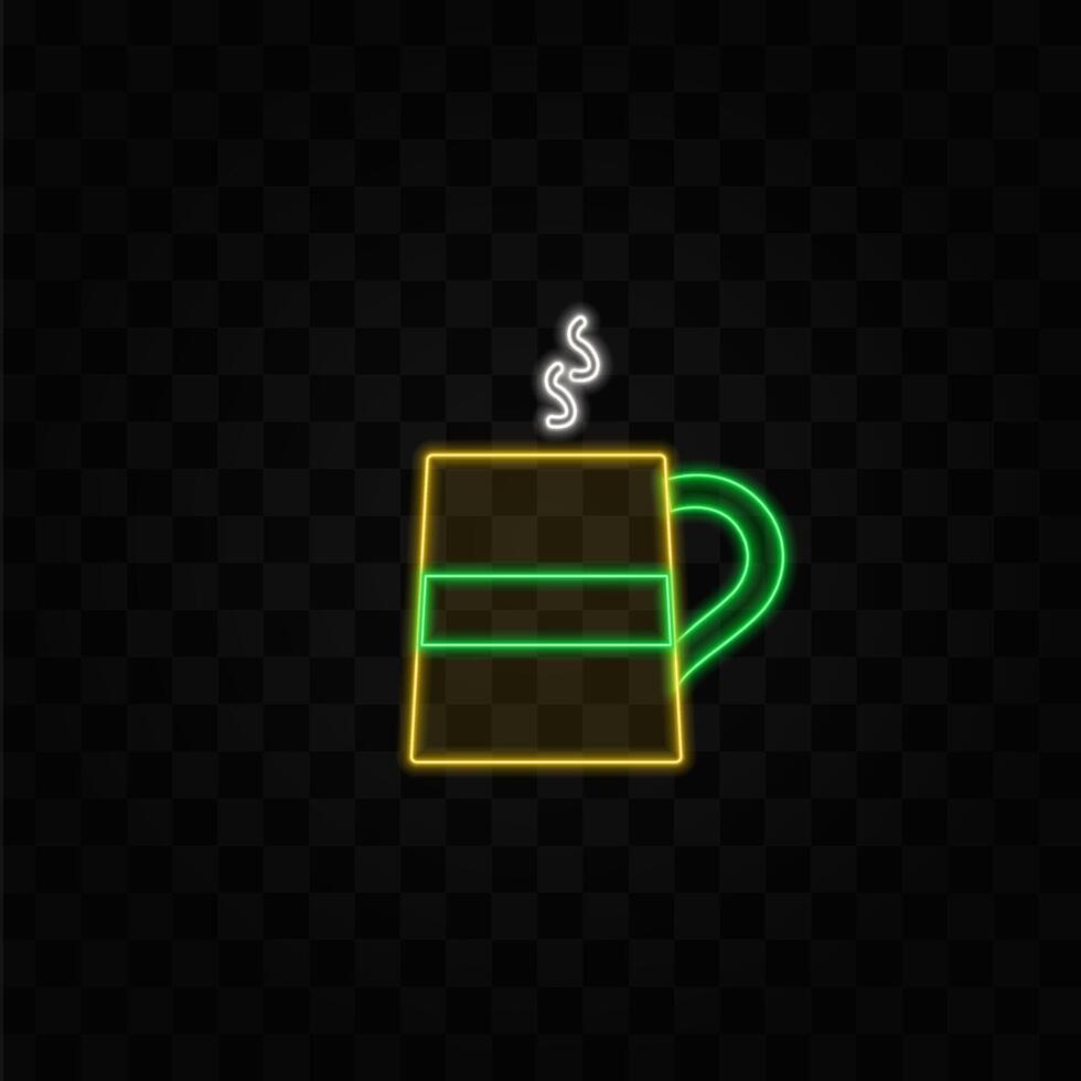 Coffee cup symbol icon. neon style. Black coffee, cappuccino, espresso, latte, macchiatto, mocha, cocoa top view. neon style. vector