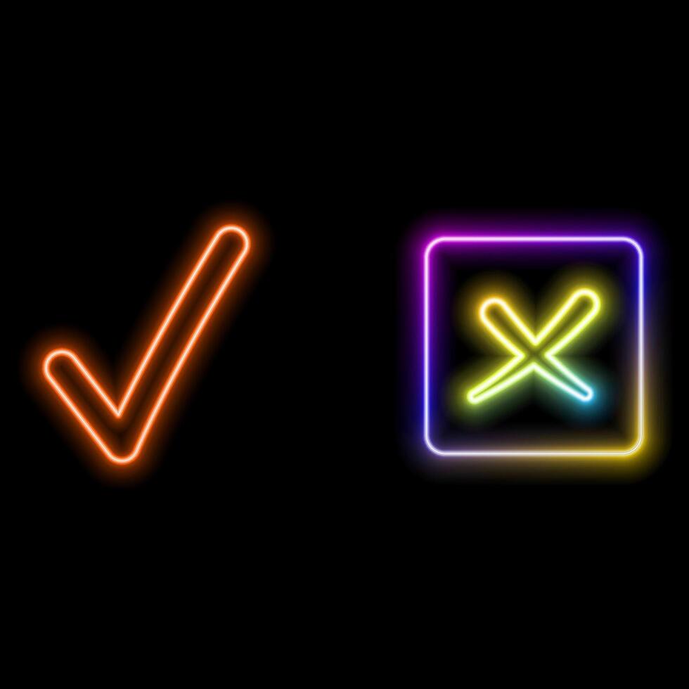 Approved and verified marked box icon outline style.neon style. Verified product quality seal, neon style. vector