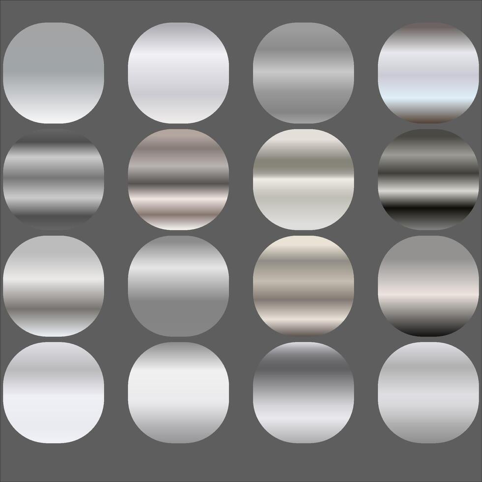 chrome metallic gradient.Silver collection. Dishes with a shiny silver effect. Big set of luxurious silver gradients. illustration vector