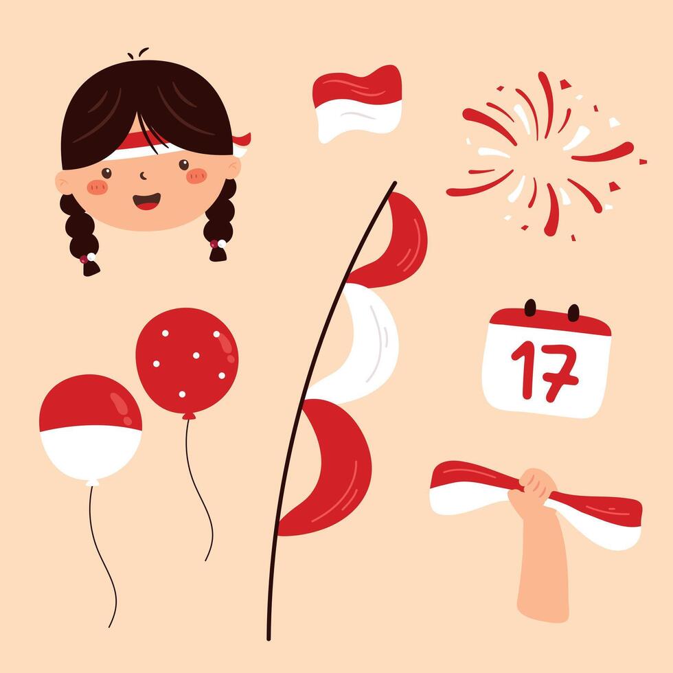 Indonesia Independence Day Cute Illustration Hand Drawn Element vector
